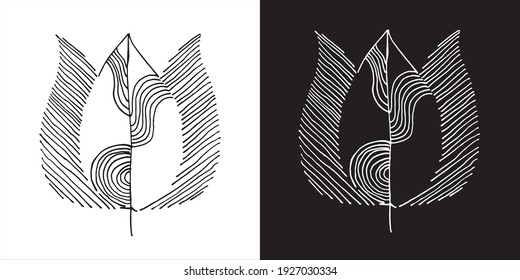 Vector Illustration of Abstract Leaf Line Art Design in Black and White Background