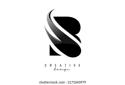 Ilustración vectorial de la letra abstracta B con hoja negra, eco, diseño natural. Letra A logo con forma y corte creativo.