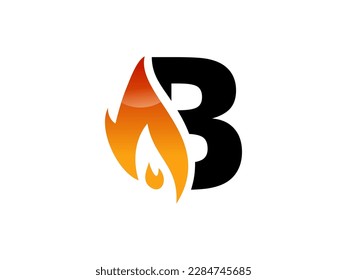 Ilustración vectorial de la letra abstracta B con llamas de fuego, logotipo de la letra B con forma y corte creativos