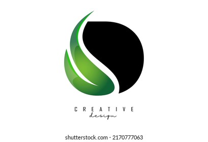 Vector illustration of abstract letter D with leaf, eco, natural design. Letter D logo with creative cut and shape.