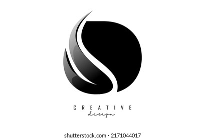 Ilustración vectorial de la letra abstracta D con hoja negra, eco, diseño natural. Logo de la letra D con forma y corte creativos.