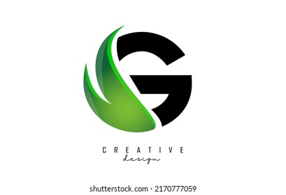 Ilustración vectorial de la letra abstracta G con hoja, eco, diseño natural. Logo de la letra G con forma y corte creativos.