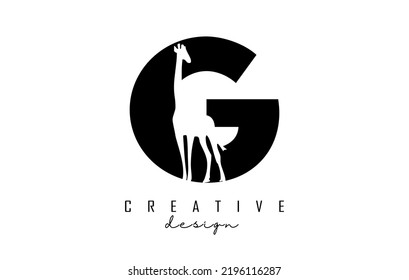 Vector illustration of abstract letter G with giraffe, animal shape cut. Letter logo with creative cut and shape.