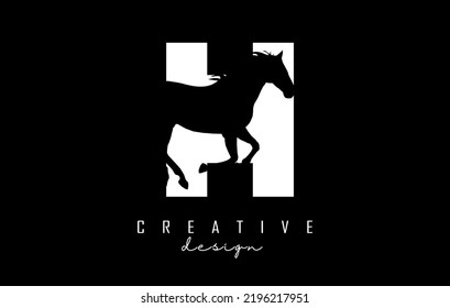 Vector illustration of abstract letter H with horse, animal shape cut. Letter logo with creative cut and shape.