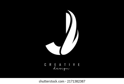 Ilustración vectorial de la letra abstracta J con diseño blanco, ecológico y natural. Logo de la letra J con forma y corte creativos.
