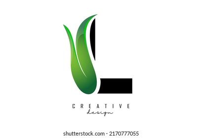 Vector illustration of abstract letter L with leaf, eco, natural design. Letter L logo with creative cut and shape.