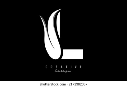 Vector illustration of abstract letter L with white leaf, eco, natural design. Letter L logo with creative cut and shape.