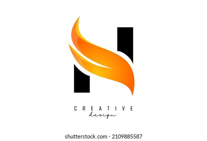 Vector illustration of abstract letter N with fire flames and Orange Swoosh design. Letter N logo with creative cut and shape.