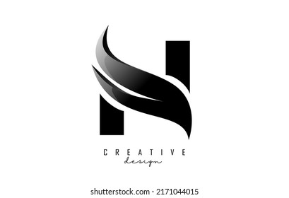Vector illustration of abstract letter N with black leaf, eco, natural design. Letter A logo with creative cut and shape.