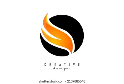 Vector illustration of abstract letter O with fire flames and Orange Swoosh design. Letter N logo with creative cut and shape.
