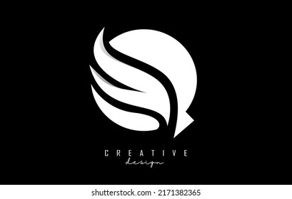 Vector illustration of abstract letter Q with white leaf, eco, natural design. Letter A logo with creative cut and shape.