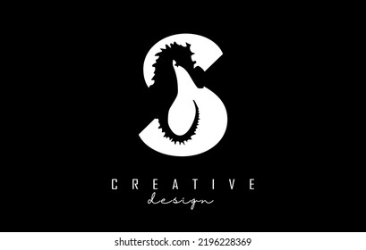 Vector illustration of abstract letter S with seahorse shape cut. Letter logo with creative cut and shape.