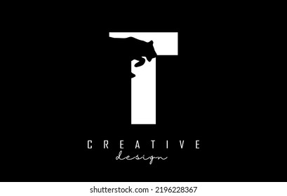 Vector illustration of abstract letter T with tiger shape cut. Letter logo with creative cut and shape.