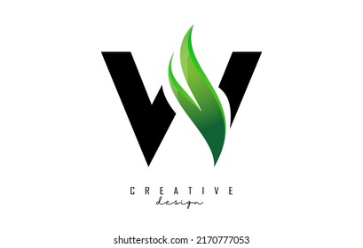 Vector illustration of abstract letter W with leaf, eco, natural design. Letter W logo with creative cut and shape.