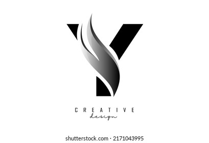 Vektorgrafik des abstrakten Buchstaben Y mit schwarzem Blatt, öko, natürlichem Design. Letter Y Logo mit kreativem Schnitt und Form.