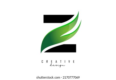 Vector illustration of abstract letter Z with leaf, eco, natural design. Letter Z logo with creative cut and shape.
