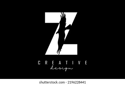 Vector illustration of abstract letter Z with bird shape cut. Letter logo with creative cut and shape.