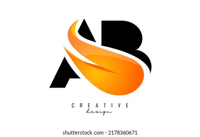 Vector illustration of abstract letters AB a b with fire flames and Orange Swoosh design. Letters A and B logo with creative cut and shape.