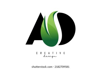 Vector illustration of abstract letters AO a o with leaf, eco, natural design. Letter logo with creative cut and shape.