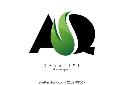 Vector illustration of abstract letters AQ a q with leaf, eco, natural design. Letter logo with creative cut and shape.