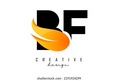 Ilustración vectorial de letras abstractas BF b f con llamas de fuego y diseño de hueso naranja. Logo de las letras con forma y corte creativos.