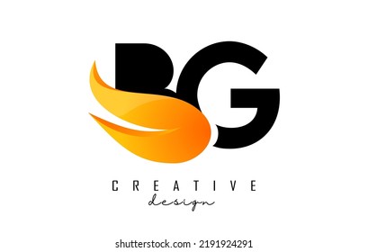 Vector illustration of abstract letters BG b g with fire flames and orange owoosh design. Letters logo with creative cut and shape.