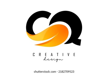 Vector illustration of abstract letters Cq c q with fire flames and orange owoosh design. Letters logo with creative cut and shape.
