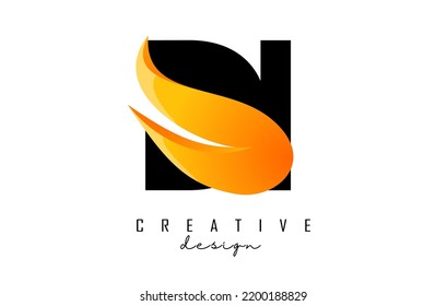 Vector illustration of abstract letters Di d i with fire flames and Orange Swoosh design. Letters logo with creative cut and shape.