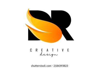 Ilustración vectorial de letras abstractas DR d r con llamas de fuego y diseño Orange Swoosh. Logo de las letras con forma y corte creativos.