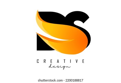 Vector illustration of abstract letters DS d s with fire flames and Orange Swoosh design. Letters logo with creative cut and shape.