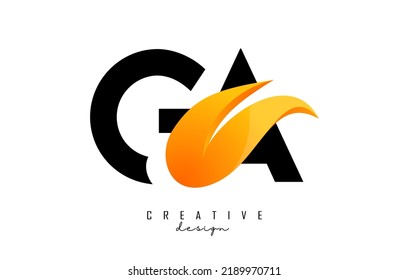 Ilustración vectorial de letras abstractas GA g a con llamas de fuego y diseño Orange Swoosh. Logo de las letras con forma y corte creativos.