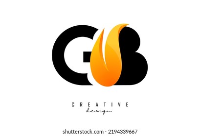 Vector illustration of abstract letters GB g b with fire flames and Orange Swoosh design. Letters logo with creative cut and shape.