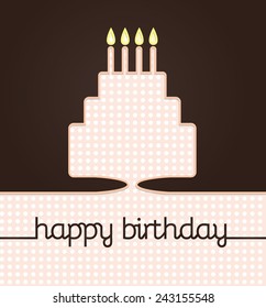vector illustration of abstract line drawing silhouette of a cake with candles and happy birthday greetings
