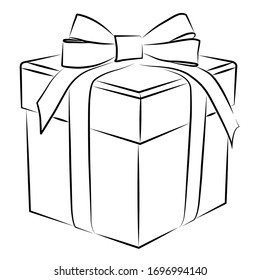 vector illustration, abstract linear pattern in black, holiday gift box, isolate on a white background
