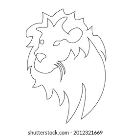 Vector illustration, abstract lion's head in black and white colors, original outline one line continuous painted drawing