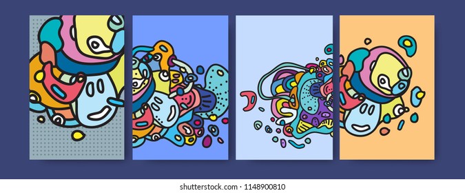 vector illustration abstract liquid colorful doodle poster set