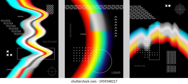 Vector illustration. Abstract liquid colorful shapes collection isolated on black geometric background. Modern art. Design elements for poster, book cover, brochure, magazine, flyer, booklet, layout