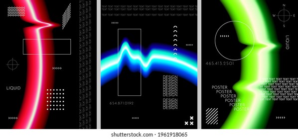 Vector illustration. Abstract liquid colorful shapes collection isolated on black geometric background. Modern art. Design elements for poster, book cover, brochure, magazine, flyer, booklet, layout