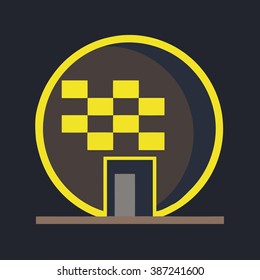 vector illustration of abstract logo door in a circle with the texture of the yellow squares