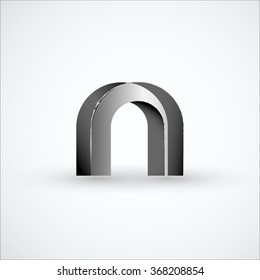 Vector illustration. Abstract logo metal silhouette of letter N