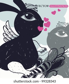 vector illustration of  abstract loving rabbits