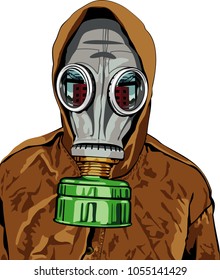 vector illustration of abstract man in gas mask on white background