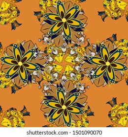 Vector illustration. Abstract Mandala on a orange, blue and yellow colors.