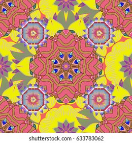 Vector illustration. Abstract Mandala on a red background.