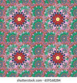 Vector illustration. Abstract Mandala on a colorful background.