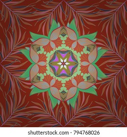 Vector illustration. Abstract Mandala on a orange, beige and green colors.