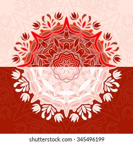 Vector illustration of  abstract mandala ornament. Circled element for design.  Arabic, Indian, turkish, chinese, ottoman motifs. Hand drawn background. 