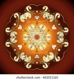 Vector illustration. Abstract mandala or whimsical snowflake line art design. Isolated cute snowflakes on colorful background.