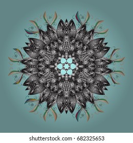 Vector illustration. Abstract mandala or whimsical snowflake line art design. Isolated cute snowflakes on colorful background.