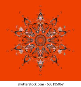 Vector illustration. Abstract mandala or whimsical snowflake line art design.